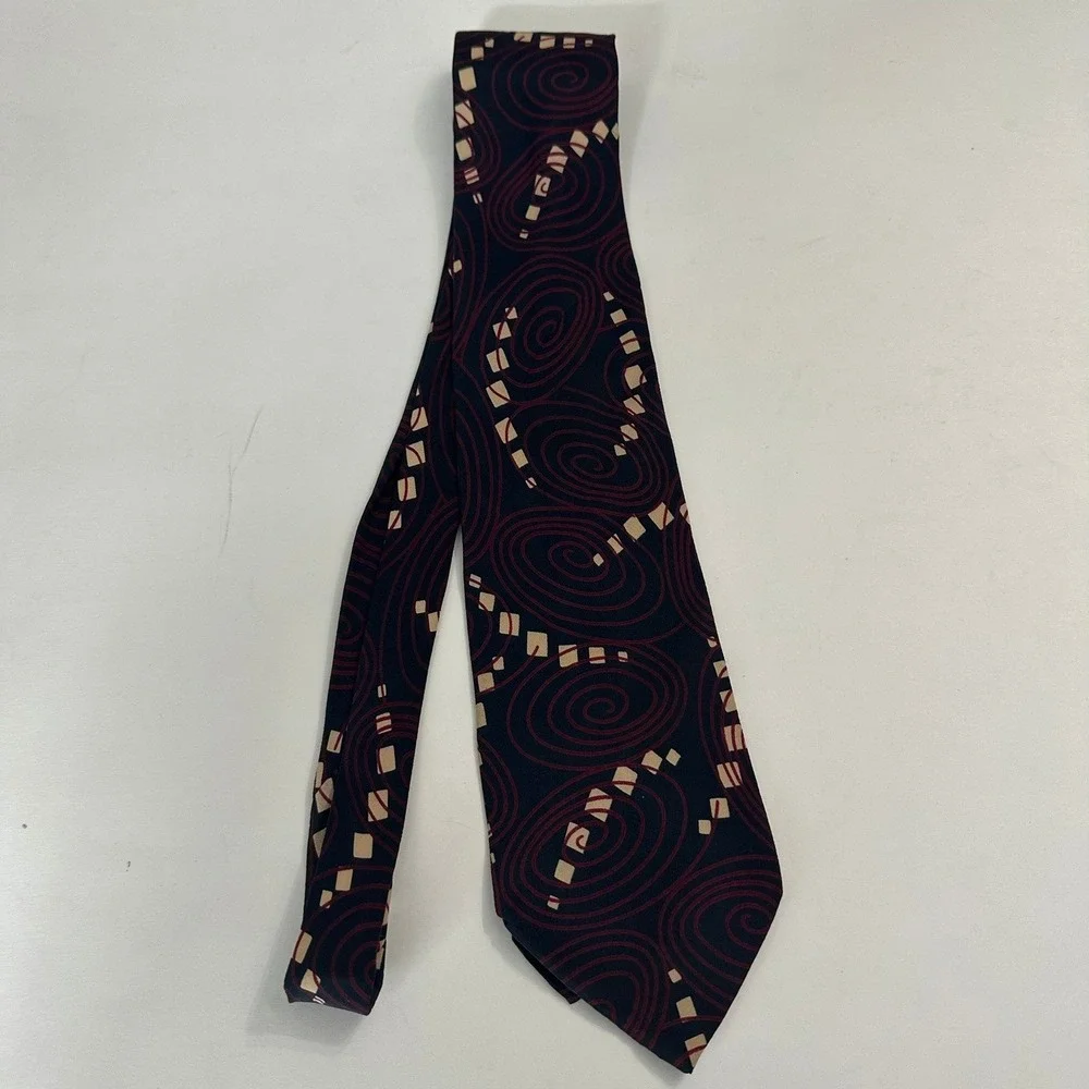 Brandini Men Silk Necktie Tie Geometric Swirl Made in Italy Extra Long Corporate